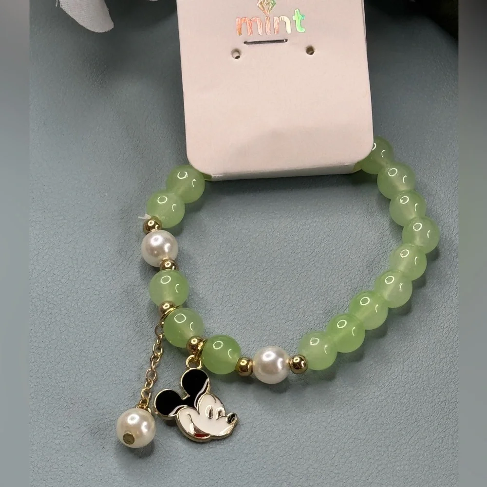 Mint Mint Green and Gold Jewelry Bracelet with Elegant Mickey Charm